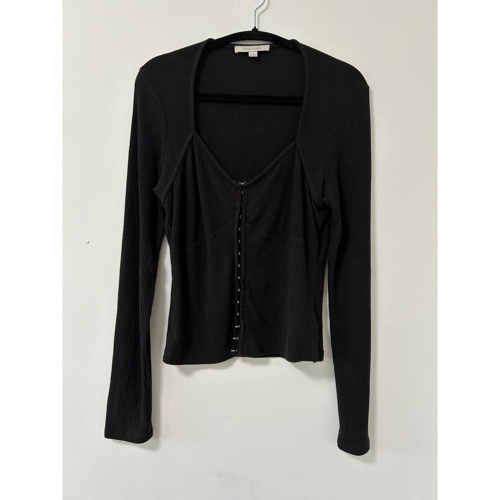 Favorite Daughter Hook & Eye Ribbed Knit Top Women Large Black Grunge Aesthetic